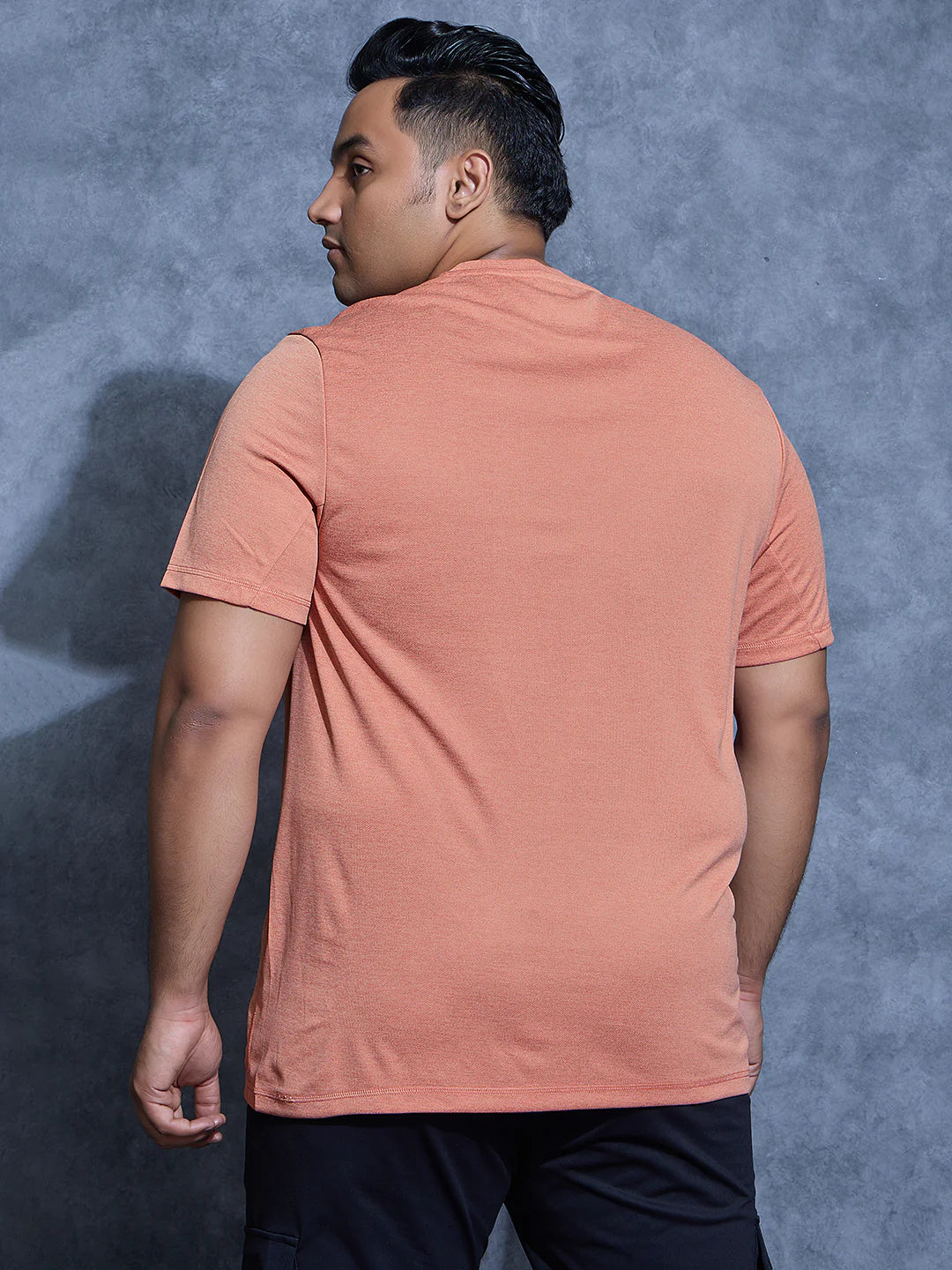 OR40 Men Plus Size Solid Slim Fit Crew Neck T-shirt | PINK MELANGE