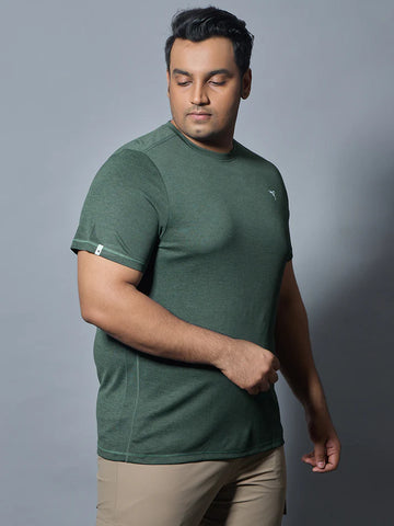 OR40 Men Plus Size Solid Slim Fit Crew Neck T-shirt | GREEN MELANGE