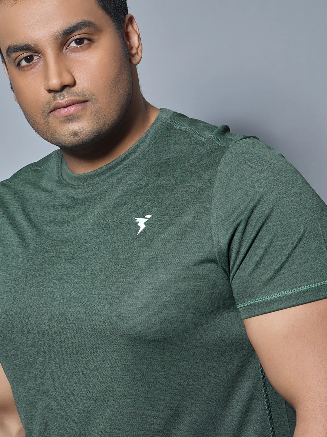 OR40 Men Plus Size Solid Slim Fit Crew Neck T-shirt | GREEN MELANGE