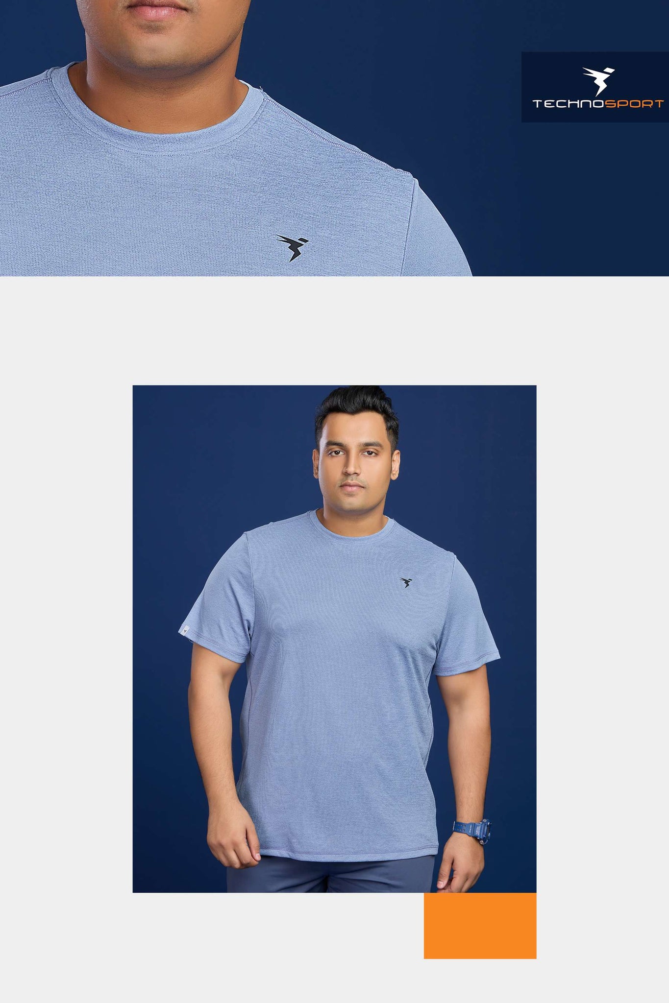Men Plus Size Solid Slim Fit Crew Neck T-shirt |SKY BLUE
