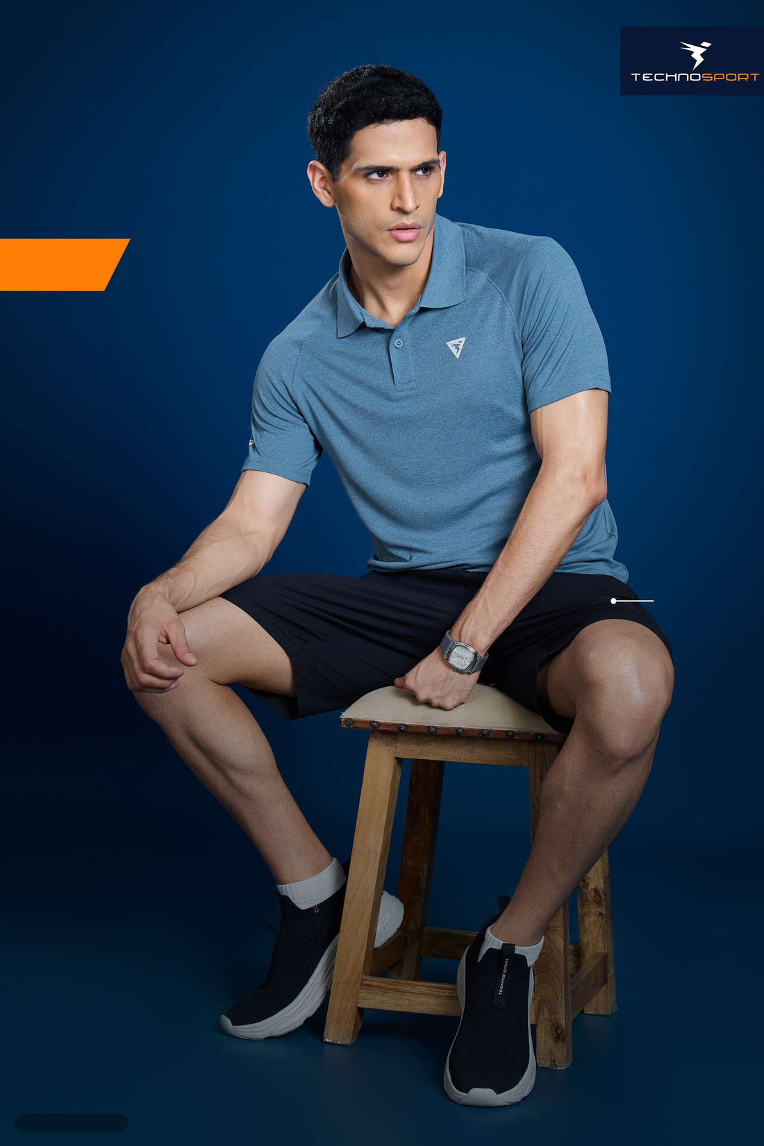 OR41 MEN POLO FIT MELANGE TSHIRT HALF SLEEVE  | BLUE STONE