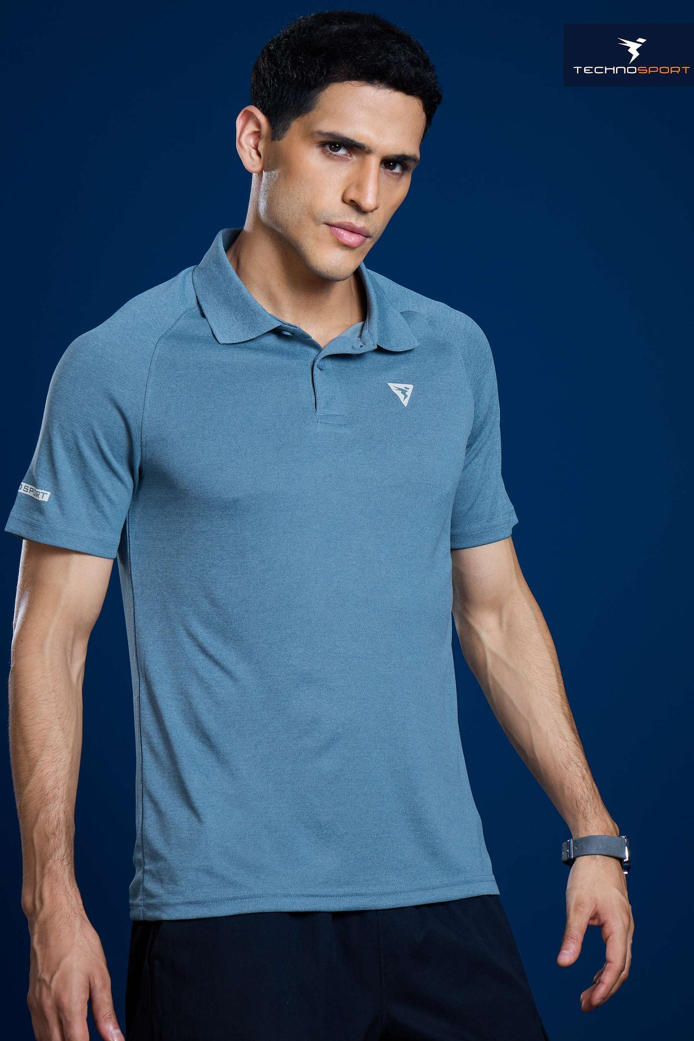 OR41 MEN POLO FIT MELANGE TSHIRT HALF SLEEVE  | BLUE STONE