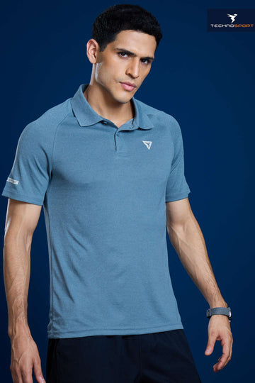 OR41 MEN POLO FIT MELANGE TSHIRT HALF SLEEVE  | BLUE STONE