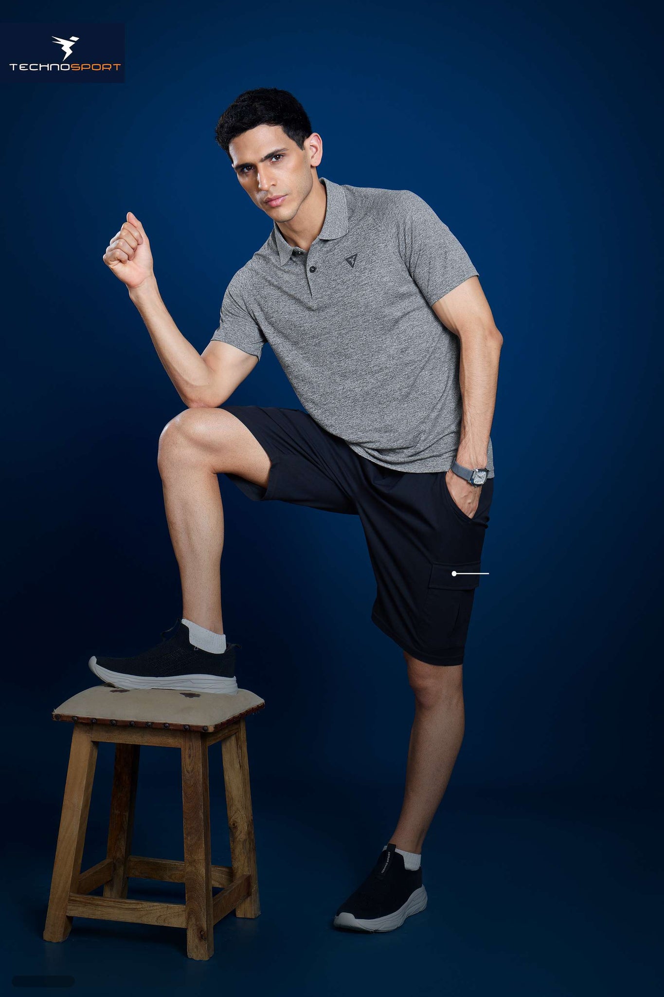 OR41 MEN POLO FIT MELANGE TSHIRT HALF SLEEVE  | GREY MELANGE