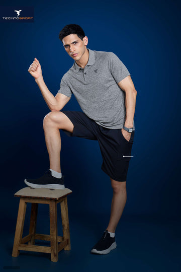 OR41 MEN POLO FIT MELANGE TSHIRT HALF SLEEVE  | GREY MELANGE