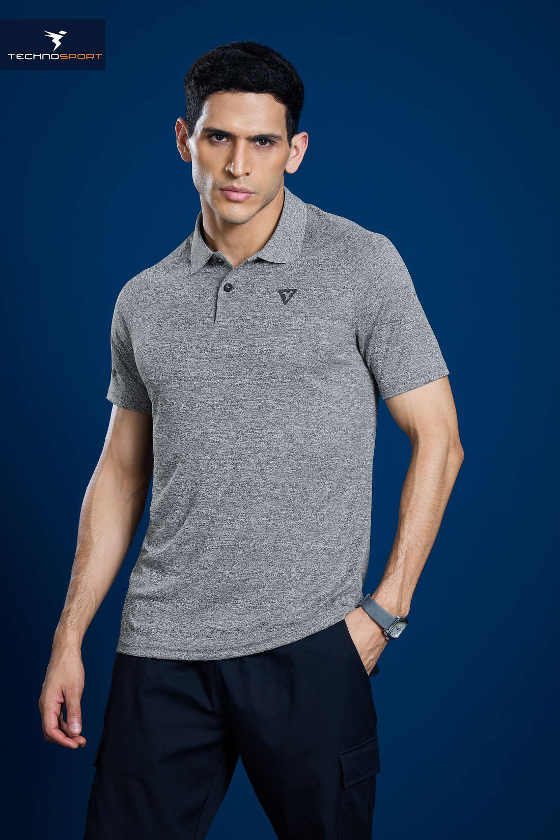 OR41 MEN POLO FIT MELANGE TSHIRT HALF SLEEVE  | GREY MELANGE