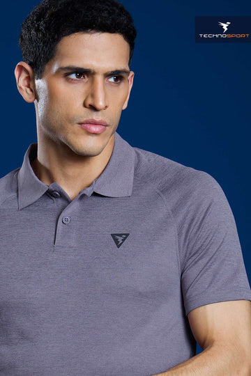 OR41 MEN POLO FIT MELANGE TSHIRT HALF SLEEVE  | GREY RIDGE