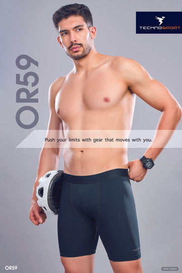 OR59 Men Solid Slim Fit Compression Tights with ELASTO LITE| DARK CARBON