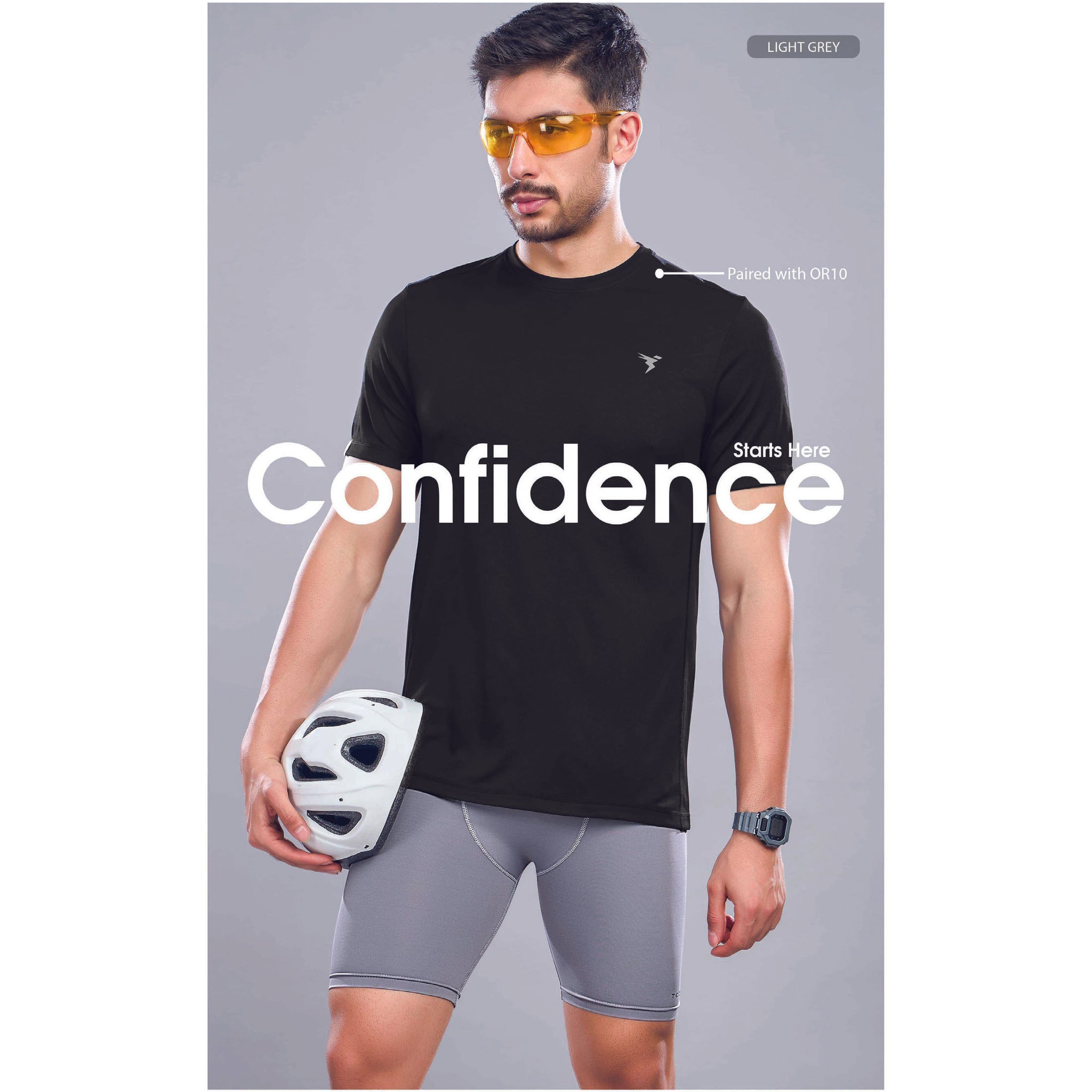 OR59 Men Solid Slim Fit Compression Tights with ELASTO LITE| LIGHT GREY