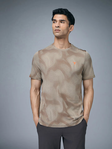 OR60 Men Jacquard Slim Fit Crew Neck T-shirt  | KHAKI