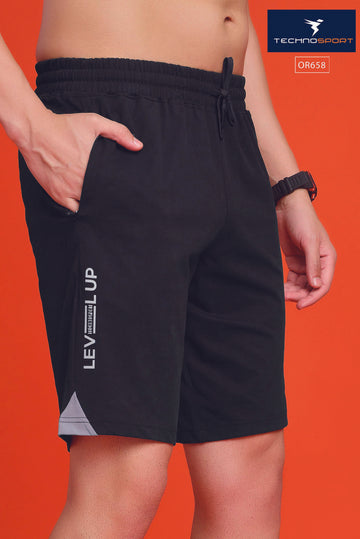 OR658 MEN SOLID 2WAY CUT & SEW RELAXFIT SHORTS | BLACK
