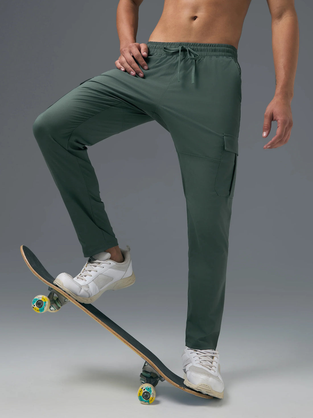 OR99 Men Solid Relax Fit Sports Cargo Trackpants | TREKKING GREEN