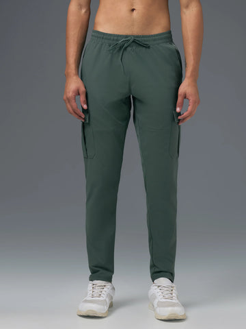 OR99 Men Solid Relax Fit Sports Cargo Trackpants | TREKKING GREEN
