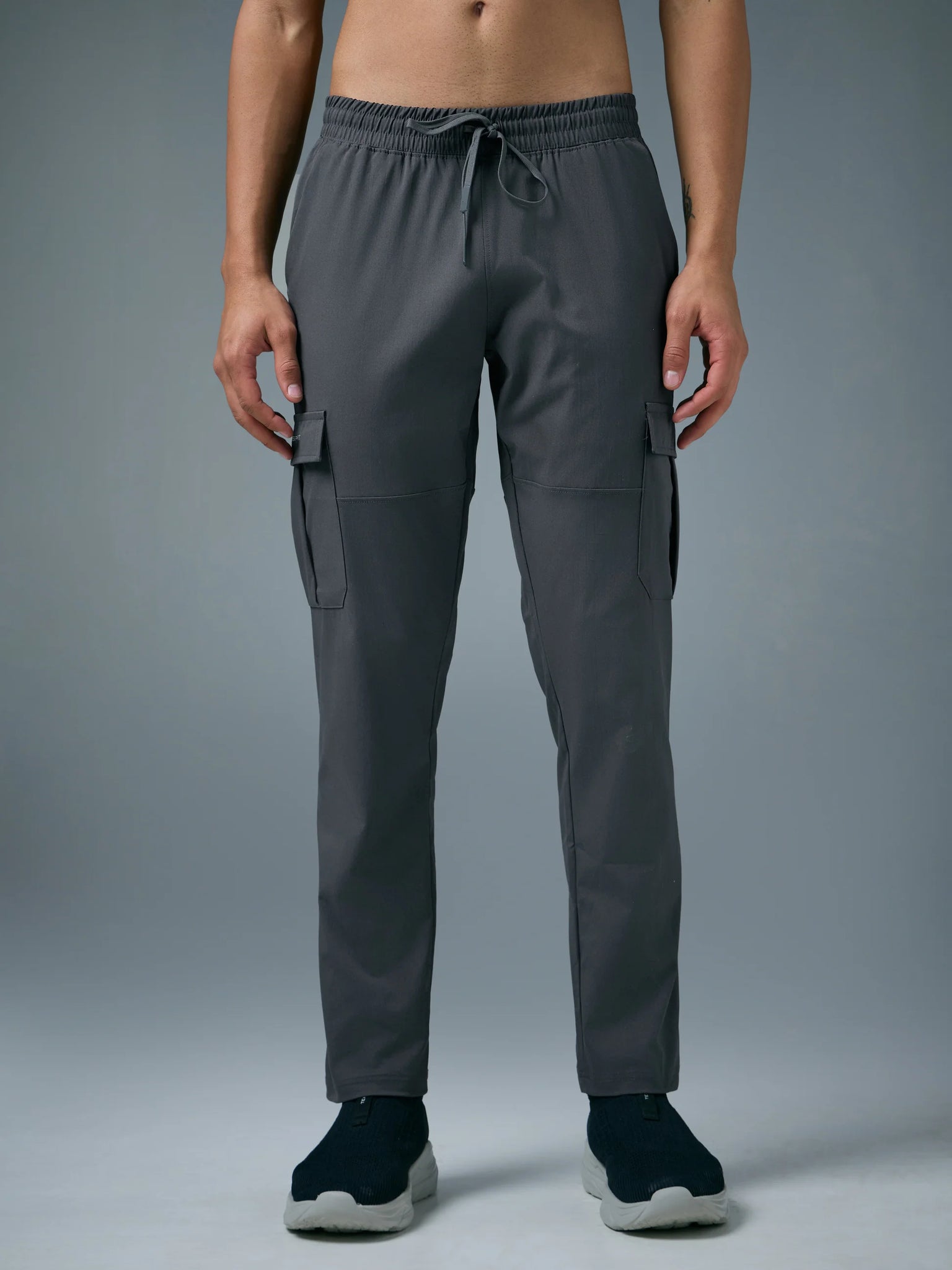 OR99 Men Solid Relax Fit Sports Cargo Trackpants | WOODLAND GREY
