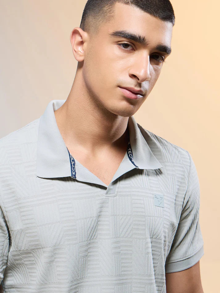 P851 | Men Jacquard Slim Fit Polo Sports T-shirt with COTFLEX  | ASH
