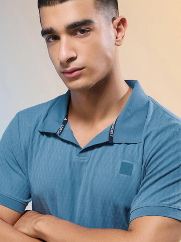 P851 | Men Jacquard Slim Fit Polo Sports T-shirt with COTFLEX  | CAPRI BLUE
