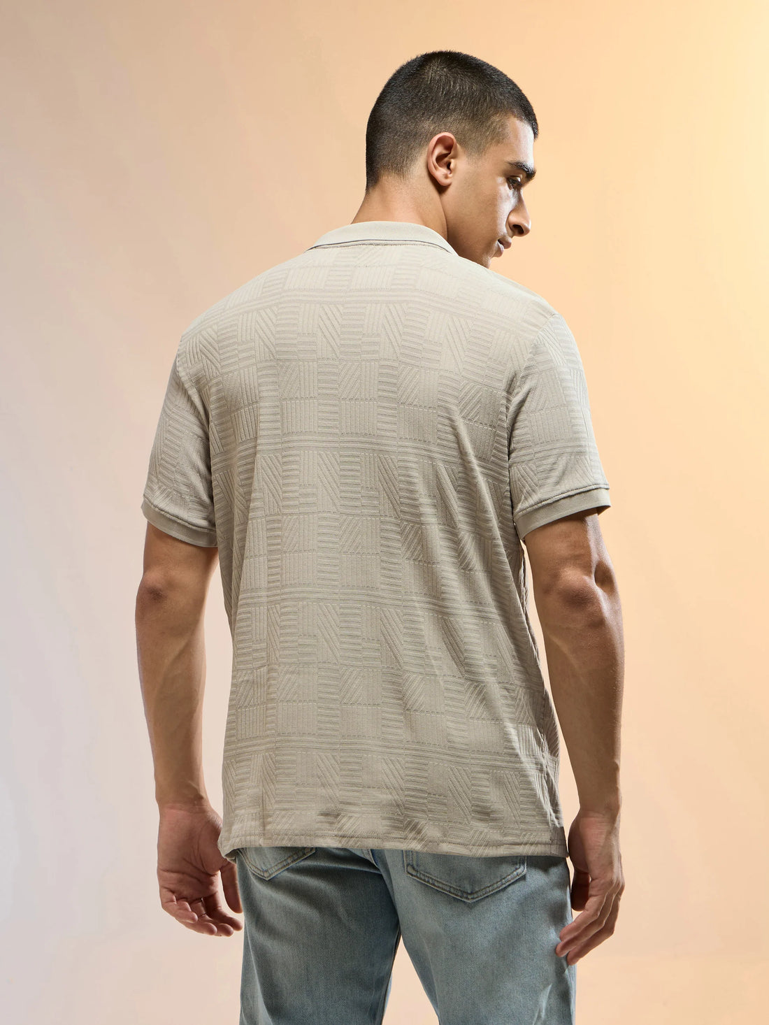 P851 | Men Jacquard Slim Fit Polo Sports T-shirt with COTFLEX  | OYSTER GREY