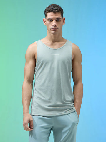 P882 Men Melange Slim Fit Round Neck Sports Innerwear Vest with DOUBLE COOL | Aqua Grey Melange