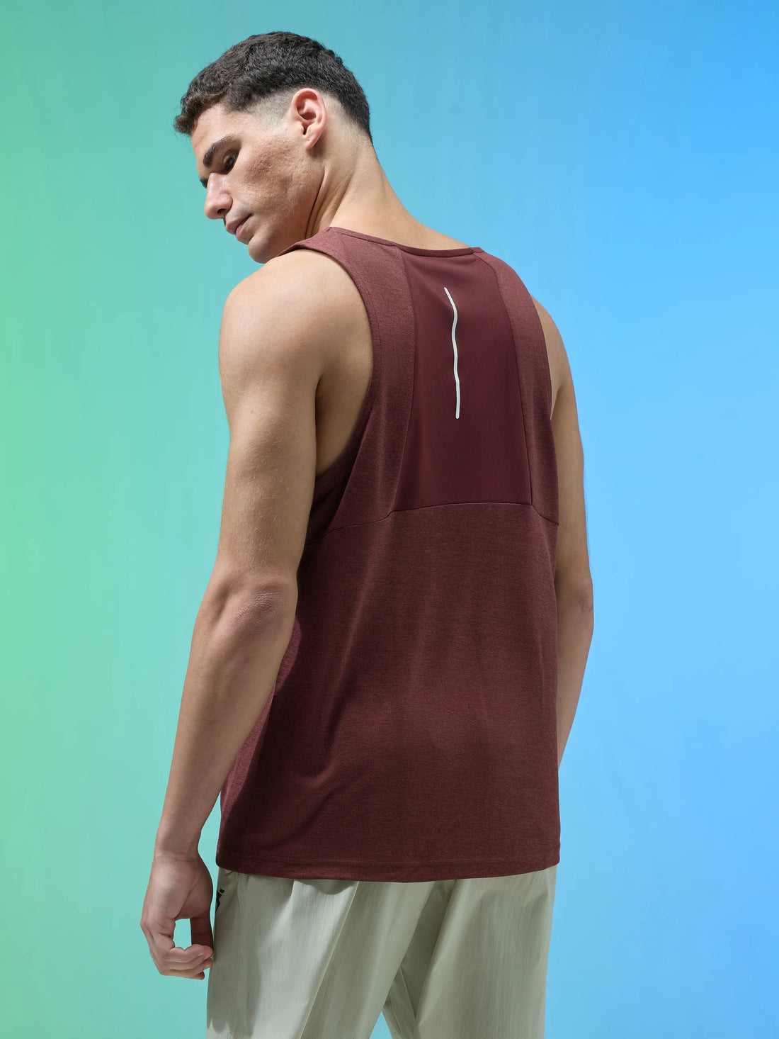P882 Men Melange Slim Fit Round Neck Sports Innerwear Vest with DOUBLE COOL | Chocolate Truffle Melange