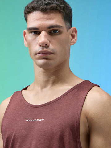 P882 Men Melange Slim Fit Round Neck Sports Innerwear Vest with DOUBLE COOL | Chocolate Truffle Melange