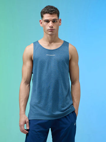 P882 Men Melange Slim Fit Round Neck Sports Innerwear Vest with DOUBLE COOL | Horizon Blue Melange