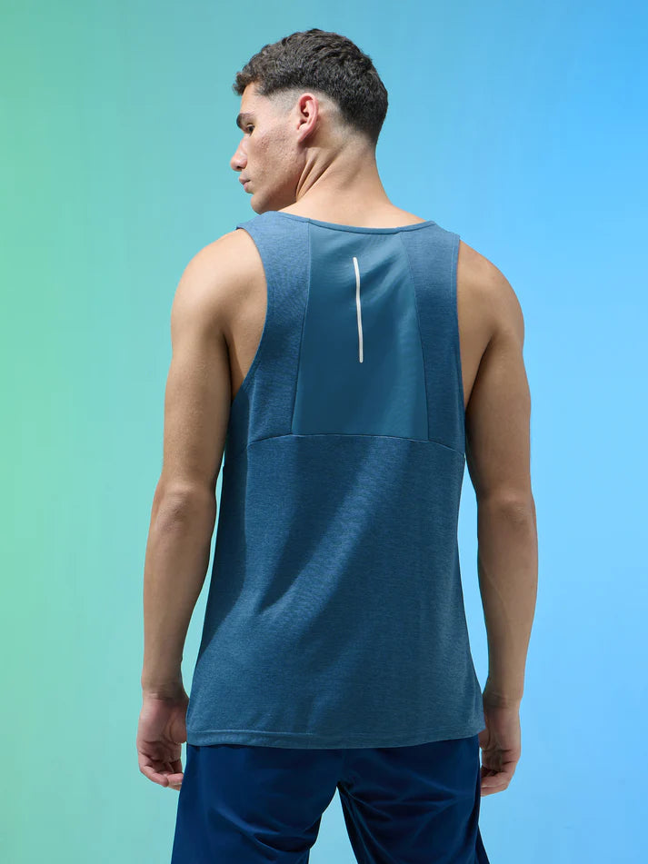 P882 Men Melange Slim Fit Round Neck Sports Innerwear Vest with DOUBLE COOL | Horizon Blue Melange