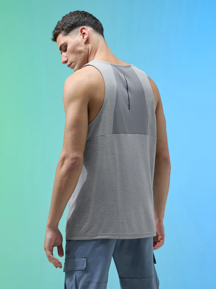 P882 Men Melange Slim Fit Round Neck Sports Innerwear Vest with DOUBLE COOL | Light Grey Melange