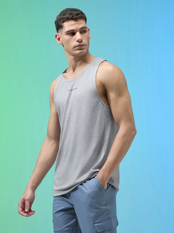 P882 Men Melange Slim Fit Round Neck Sports Innerwear Vest with DOUBLE COOL | Light Grey Melange