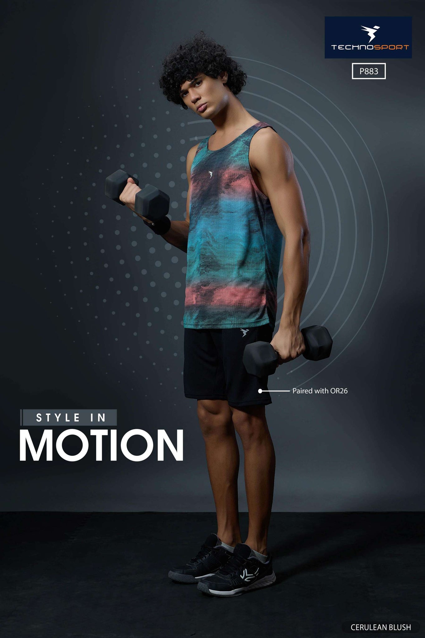 P883 MEN SLEEVLESS GRAPHIC PRINT SLIMFIT  | CERULEAN BLUSH