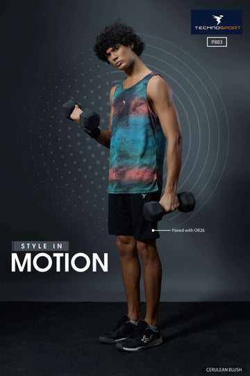 P883 MEN SLEEVLESS GRAPHIC PRINT SLIMFIT  | CERULEAN BLUSH