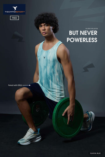 P883 MEN SLEEVLESS GRAPHIC PRINT SLIMFIT  | GLACIAL BLUE
