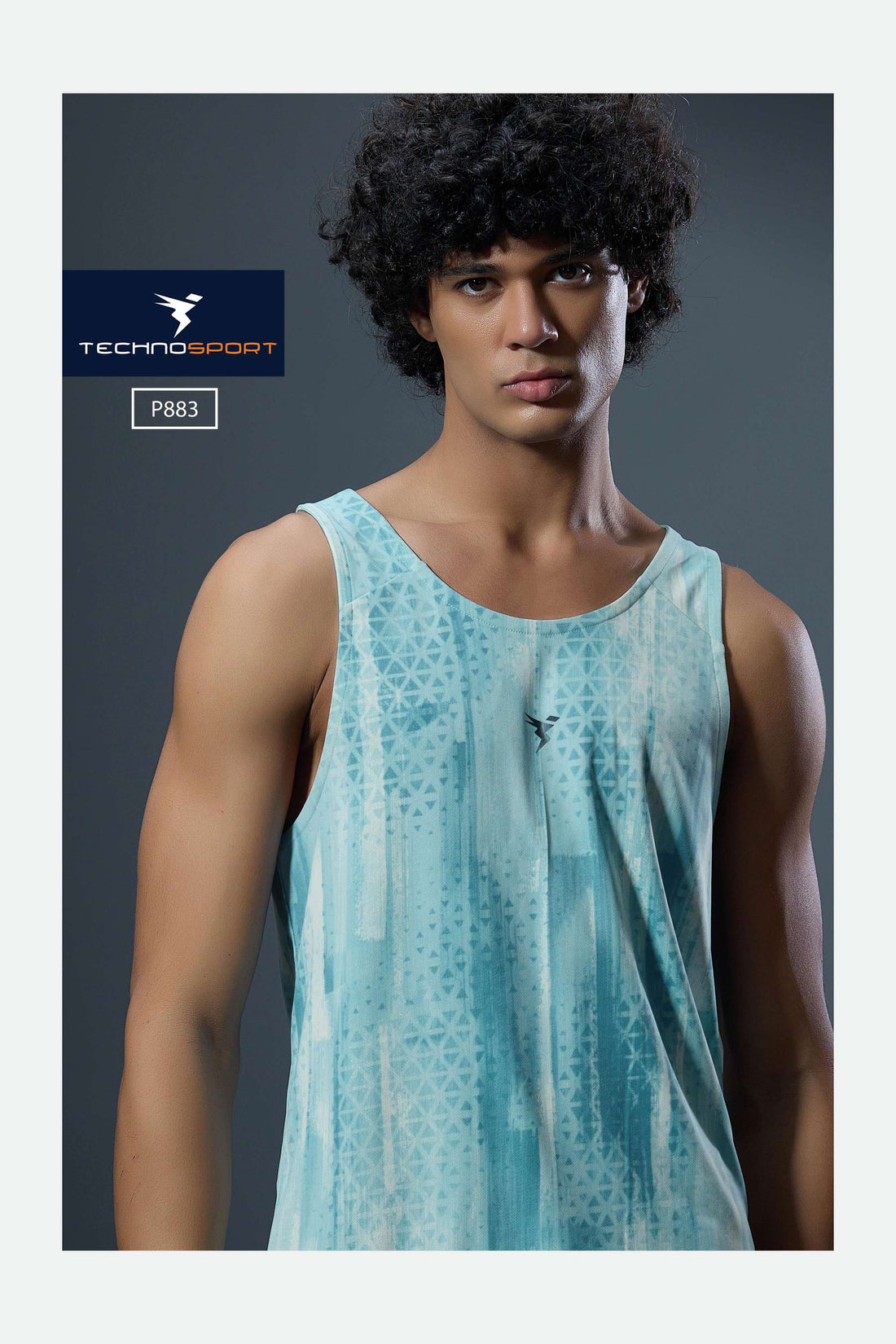 P883 MEN SLEEVLESS GRAPHIC PRINT SLIMFIT  | GLACIAL BLUE
