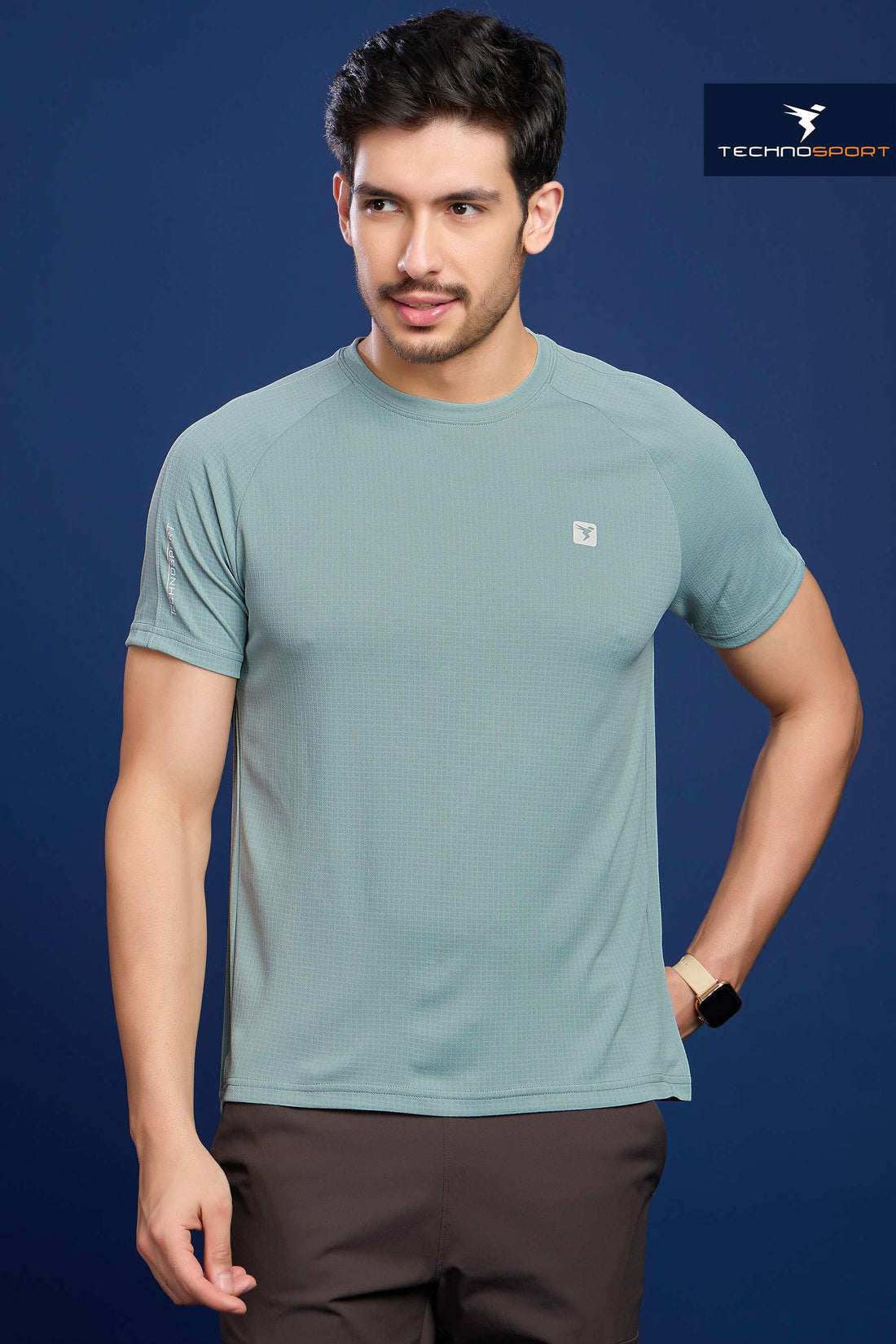 P884 MEN SOLID CREW NECK HALF SLLEVE |AQUA GREY