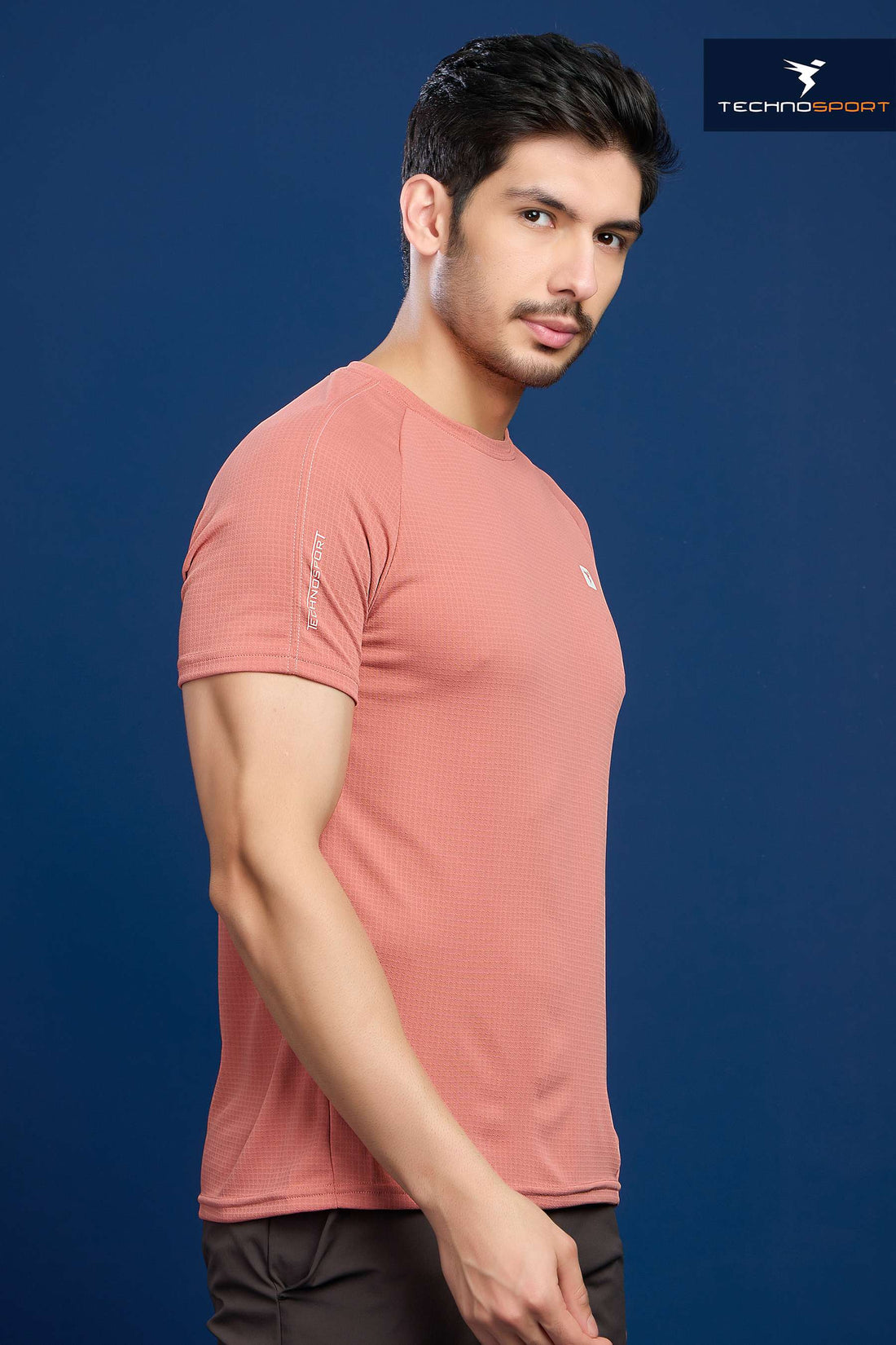 P884 MEN SOLID CREW NECK HALF SLLEVE | TERRACOTTA