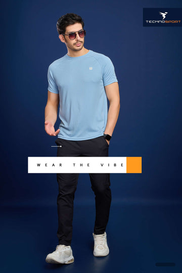 P884 MEN SOLID CREW NECK HALF SLLEVE | ICE BLUE