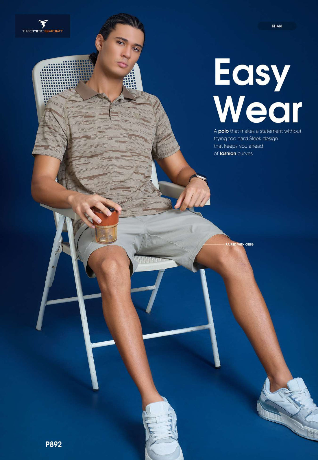 P892 Men Printed Slim Fit Polo T-shirt with DOUBLE COOL | KHAKI