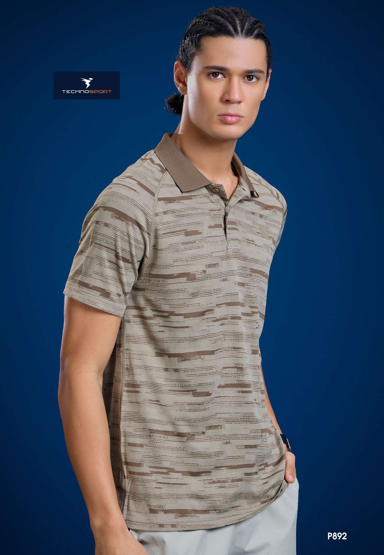 P892 Men Printed Slim Fit Polo T-shirt with DOUBLE COOL | KHAKI