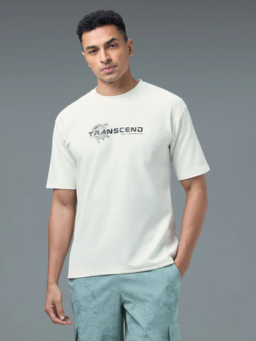P911 Men Round Neck Typography Printed Active Out Slim Fit T-Shirt with ELASTOPLUS |OFF WHITE