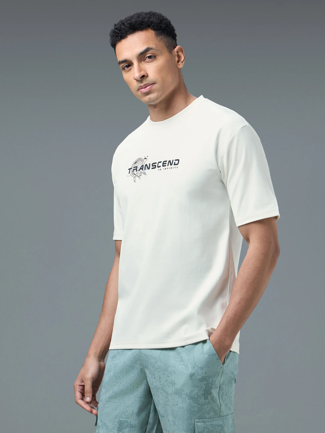 P911 Men Round Neck Typography Printed Active Out Slim Fit T-Shirt with ELASTOPLUS |OFF WHITE