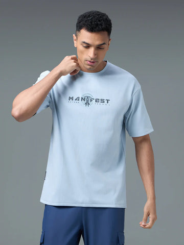 P911 Men Round Neck Typography Printed Active Out Slim Fit T-Shirt with ELASTOPLUS | OMPHALODES