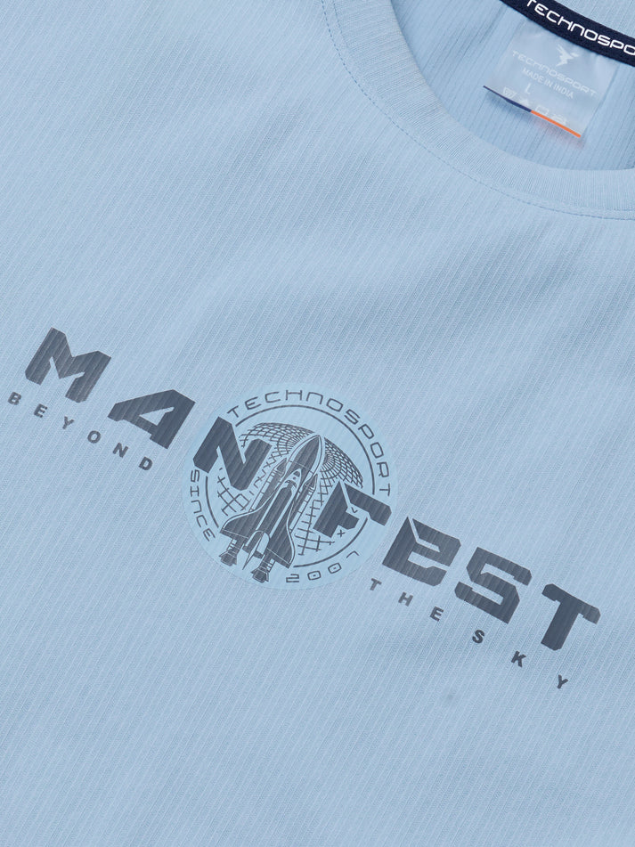 P911 Men Round Neck Typography Printed Active Out Slim Fit T-Shirt with ELASTOPLUS | OMPHALODES