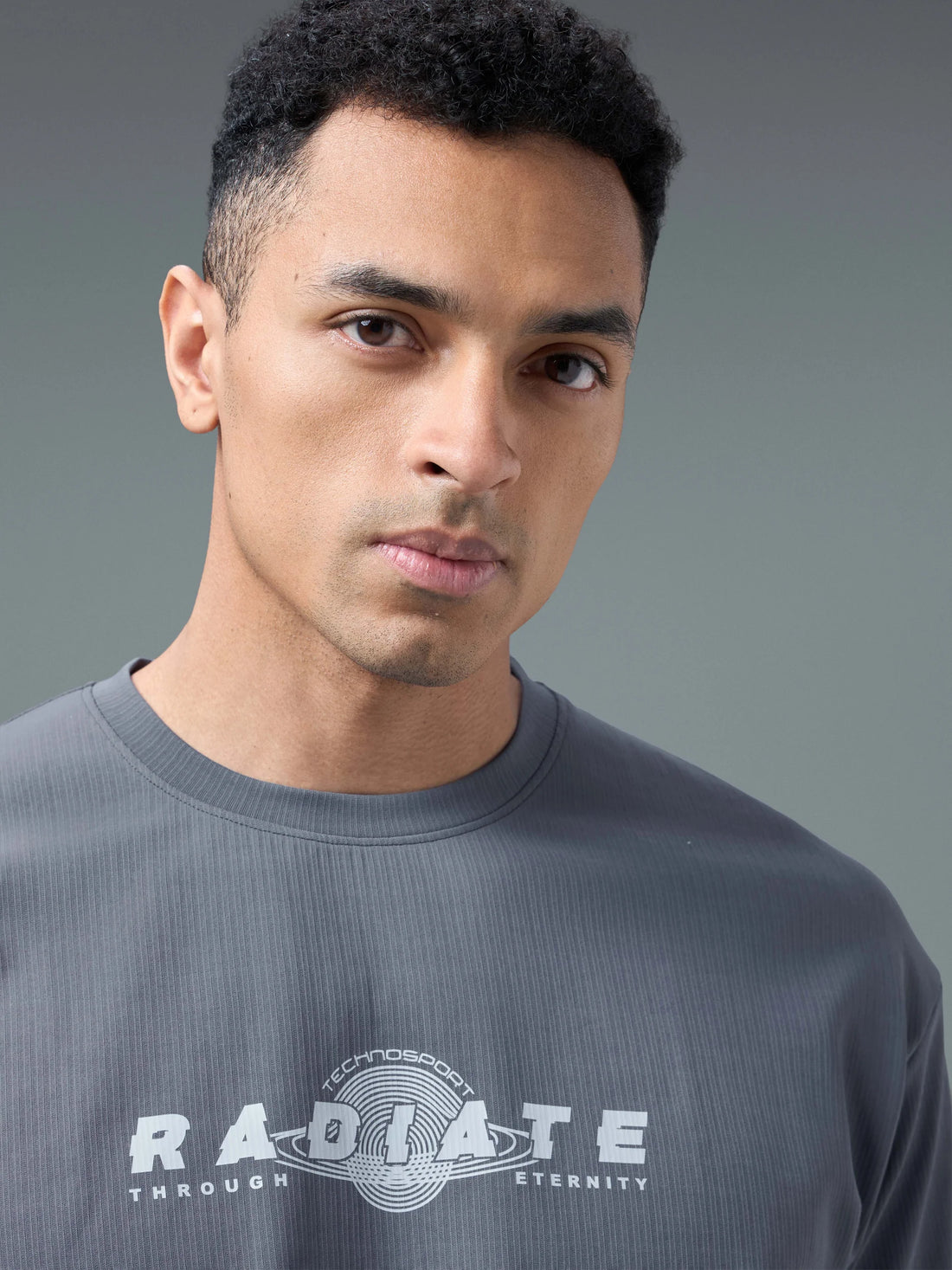 P911 Men Round Neck Typography Printed Active Out Slim Fit T-Shirt with ELASTOPLUS | VINTAGE INDIGO