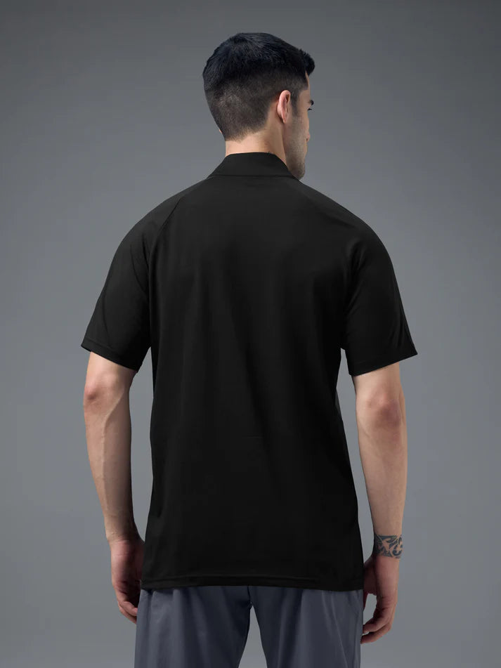 P922 Men Colorblock Slim Fit Mock Neck Sports T-shirt with COTFLEX | BLACK