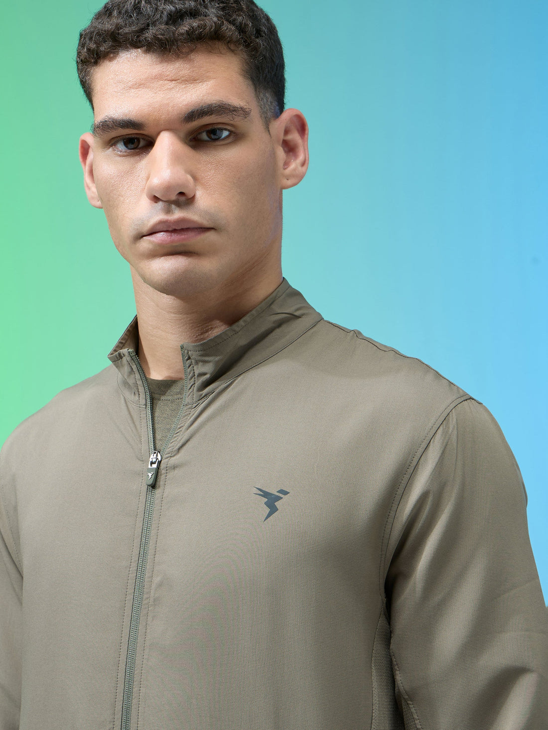 PM86 Men Solid Slim Fit Mock Neck Jacket with TECHNOLITE |SMOKEY OLIVE