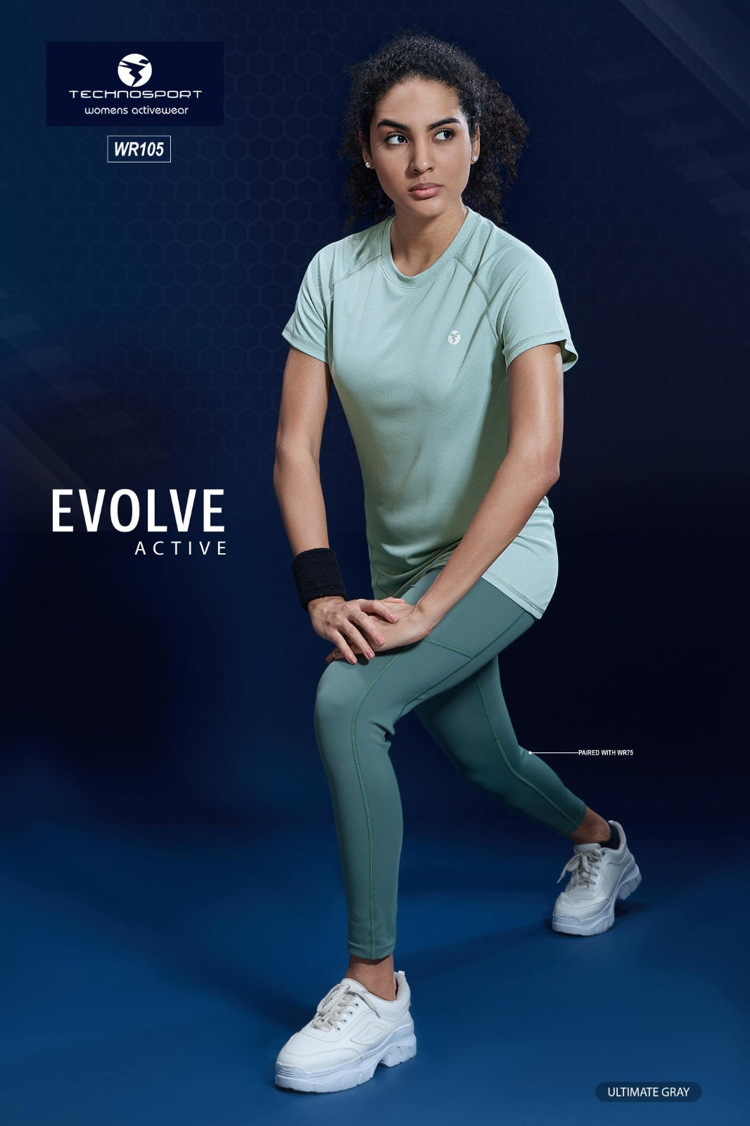 W105 Women Solid Slim Fit Crew Neck T-shirt with TECHNO COOL | Grayed Jade
