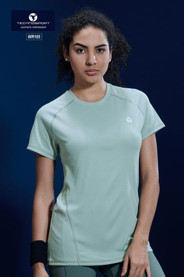 W105 Women Solid Slim Fit Crew Neck T-shirt with TECHNO COOL | Grayed Jade