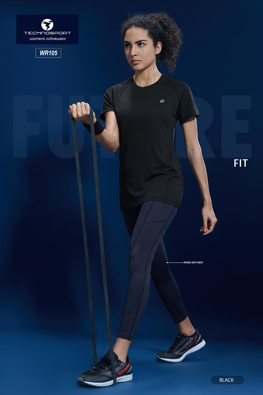 W105 Women Solid Slim Fit Crew Neck T-shirt with TECHNO COOL | BLACK