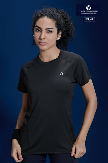 W105 Women Solid Slim Fit Crew Neck T-shirt with TECHNO COOL | BLACK