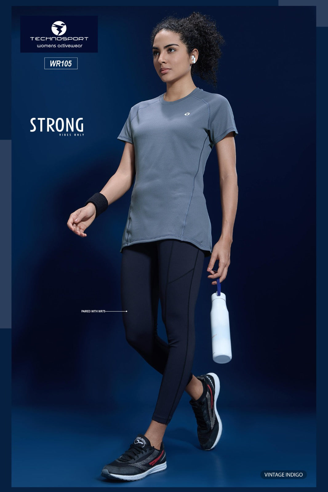 W105 Women Solid Slim Fit Crew Neck T-shirt with TECHNO COOL | BLUE STONE