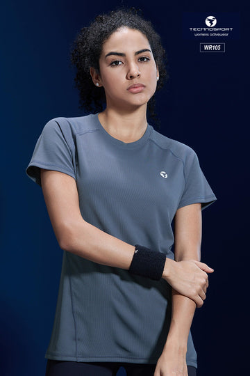 W105 Women Solid Slim Fit Crew Neck T-shirt with TECHNO COOL | BLUE STONE